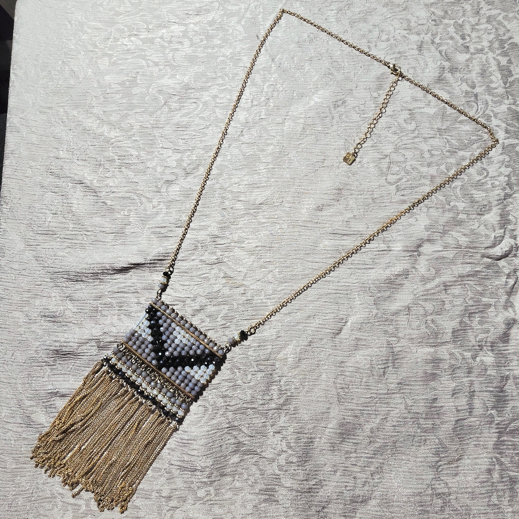 Vintage Park Lane Punta Canta Beaded Pendant Necklace With Chain Tassels 16$